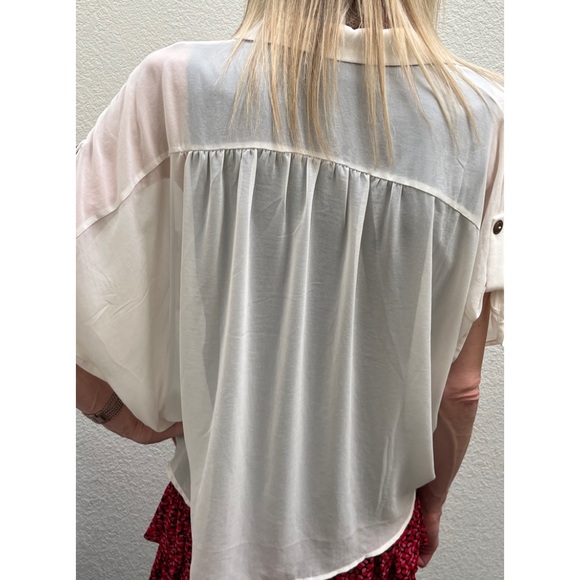 LUSH | | surplice cream Faux Wrap short sleeved Blouse - Picture 6 of 7